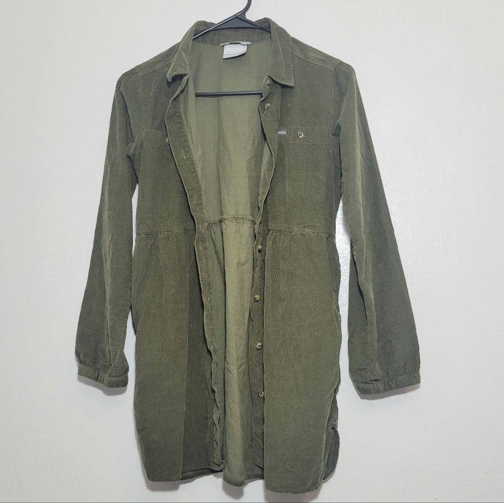 Columbia 100% cotton girls green corduroy long sleeve button up shirt dress L